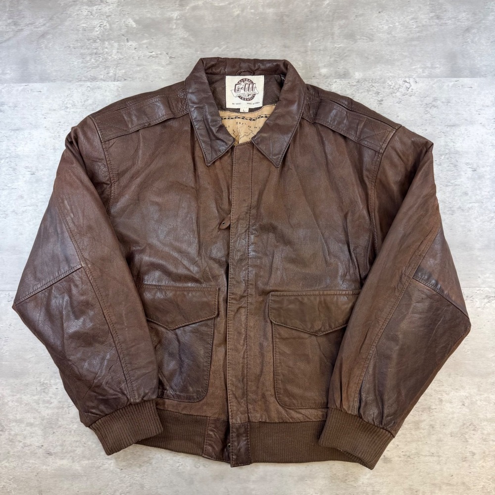 Global Identity G-III Leather Bomber Jacket Mens Large Brown Vintage Aviator L